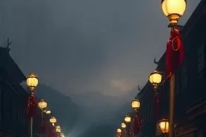 《深巷深夜》巷口路灯横版远景
